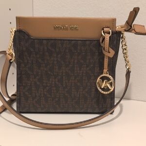 Michael Kors Dark Brown and Tan Crossbody Bag